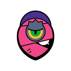 an image of a cartoon character with green eyes and a purple hat on it's head