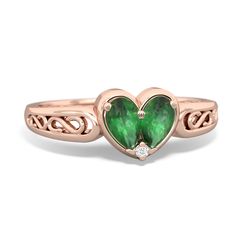 This filligree ring features two 5X3mm pear-cut center stones, a emerald and , accented by a sparkling diamond in 14K Rose Gold. Part of our 'one heart' collection, you can select the birthstones of your loved ones to combine into one loving heart. Luxury Heart Cut Emerald Ring For Anniversary, Filligree Ring, Loving Heart, Sparkling Diamond, Emerald Jewelry, Sparkle Diamonds, Pear Cut, Heart Ring, Pear