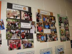 a group of people standing in front of a wall with pictures on it and the words october above them