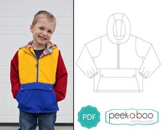 a young boy wearing a jacket with hoodie on it and the text peekaboo