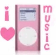 an ipod with the words i love music on it and a pink heart next to it