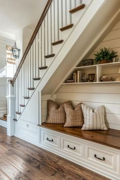 the stairs in this home are built into the wall and have wooden flooring on them