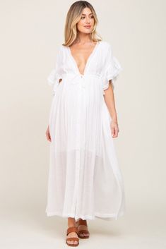 Ivory Deep V-Neck Button Down Maternity Maxi Dress – PinkBlush White Maternity Dress, Boho Maternity Dress, Button Down Maxi Dress, Boho Maternity, Maternity Maxi Dress, Back Skirt, Maternity Maxi, Short Sleeve Maxi Dresses, Pregnancy Maxi Dress