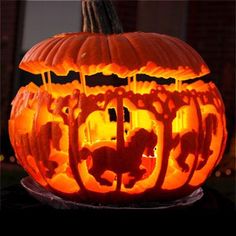 a carved pumpkin sitting on top of a table