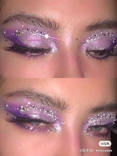 #makeup #glitter #glittereyemakeup #aesthetic #makeupart Maquillage Yeux Cut Crease, Rhinestone Makeup, Rave Makeup, Swag Makeup, Purple Makeup, Smink Inspiration, Ethereal Makeup, Makijaż Smokey Eye, Eye Makeup Designs