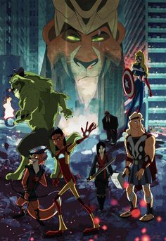 the avengers animated movie poster with various characters