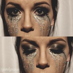 Glitter Puke Aesthetic, Glitter Body Painting Photography, Glitter Tears Makeup Euphoria, Glittery Tears Makeup, Sparkle Tears Makeup, Glitter Tears Photoshoot, Glitter Grunge Aesthetic, Alien Glitter Makeup, Sparkly Halloween Makeup