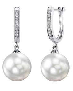 These exquisite pearl earrings feature two AAA quality, 9mm White South Sea pearls with 'Very High' luster (please see our pearl grading page for more information). All our White South Sea pearls are imported directly from the shores of Australia. The mountings are comprised of approximately 2.15 grams of the finest quality 14K gold and also include 0.1 carats of SI quality diamonds. All pearl earrings are approved by our staff of GIA pearl experts and come packaged in a beautiful jewelry box. P South Sea Pearls Earrings, Akoya Pearl Earrings, Single Pearl Necklace, White Pearl Bracelet, Mother Of Pearl Jewelry, Pearl Jewelry Wedding, White Pearl Necklace, Pearl And Diamond Earrings, Hot Jewelry