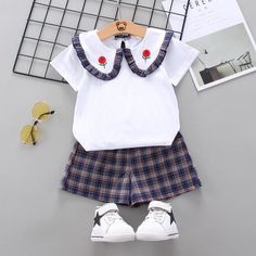 korean children's clothes wholesale manufacturer – PrettyKid Korean Baby Girl Outfit, Korean Kidswear, Kids Gingham Shirt, Toddler Princess Dress, Collar T Shirt, Doll Collar, Toddler Girl Summer, Girls Boutique Clothing, Summer Dress Patterns