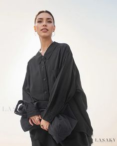 Lasaky - Relaxed Fit Urban Casual Shirt Loose Fit Shirts, Black F, Color Fabric, Lapel Collar, Types Of Collars, Fabric Color, Black Blue, Black Shirt, Shirt Style