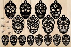 sugar skull svg files for cutting, cricking and paper crafts are on display