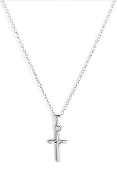 Infant Silver cross necklace #Nordstrom Sterling Silver Cross Necklace With Diamond Accents, Minimalist Sterling Silver Cross Necklace With Clavicle Chain, White Gold Cross Necklace With Clavicle Chain, Silver Sterling Cross Necklace With Diamond Accents, Classic Cross Pendant Jewelry With Adjustable Chain, Silver Cross Necklace With Diamond Accents, Sterling Silver Crucifix Cross Necklace With Adjustable Chain, Everyday Silver Crucifix Jewelry, Elegant White Gold Cross Necklace With Adjustable Chain