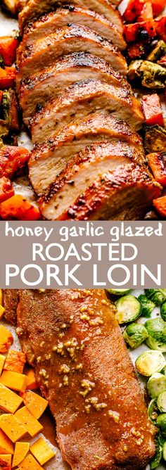 roasted pork and vegetables on a plate with text overlay