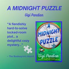 a book cover with the words midnight puzzle and a photo of a clock on it