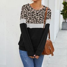 Material: CottonSize:M,L,XL,2XLColor: Black1#, Black2#, Light Gray1#, Gray2#, GrayNeckline: O NeckPattern:Leopard Print, PatchworkLength: RegularSleeve Length:Long SleevesSeason:Spring, FallOccasion: Daily, Casual, Street Patchwork Sweatshirt, Off Shoulder Sweater, Romper Pants, New Arrival Dress, Blue Jacket, Sweaters Oversized, Ugly Sweater, Pullover Sweatshirts, Shoulder Sweater