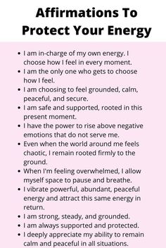 a pink poster with the words affirmations to protect your energy