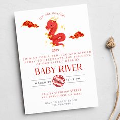 a baby shower party with a red dragon on it