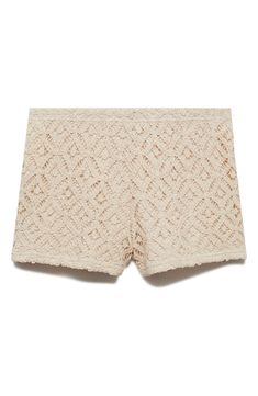 Add a little textural romance to your sunny-day ensembles with these open-stitch shorts that have a solid lining beneath. Pull-on style 88% cotton, 12% polyamide Hand wash, line dry Imported Beige Summer Shorts For Outings, Beige Shorts For Summer Outings, Beige Summer Style Shorts, Beige Beachwear Shorts For Spring, Chic Beige Shorts For Summer Outings, Textured Summer Beach Bottoms, Cream Shorts For Beach Season Vacation, Summer Beachwear Bottoms With Textured Detail, Cream Shorts For Beach Vacation