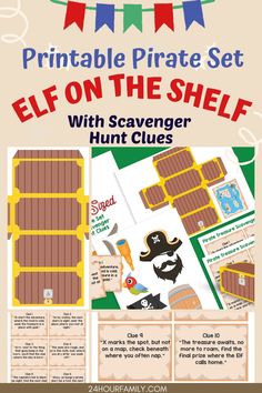 printable pirate set with scavenger hunt clues for kids to play in the sand