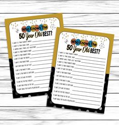 two printable 50 year old birthday games for kids with the words who knows the 50 year old best?