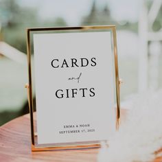 a sign that says cards and gifts on it