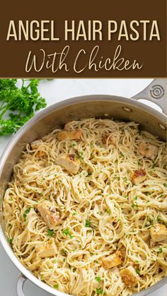 an image of chicken alfredo with parsley in a skillet