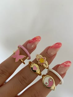 Pink evry jewels ring stack Nail Art For Short Nails, Diy Nail Art Tutorial, Art For Short Nails, Evry Jewels, Colourful Jewellery, Baby Ring, Summer Rings, Fashion 90s, Nail Ring