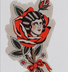 a drawing of a woman holding a rose