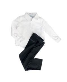 Petite Maison Kids Boys' White Button Shirt and Black Tuxedo Pants Set - Baby, Little Kid, Big Kid Kid Tuxedo, White Button Shirt, Shirt And Pants Set, Velvet Tuxedo, Bow Tie Shirt, Black Velvet Bow, Tuxedo Shirt, Tuxedo Pants, Tuxedo Style