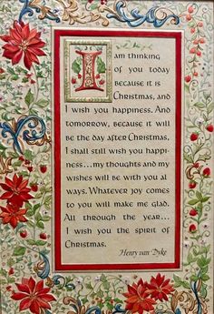 a christmas card with a poem written in the center and poinsettis on it