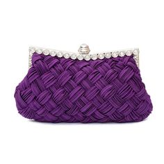 Retro Chic Woven Designer Clutch Montipi Chic Purple Evening Bag For Formal Occasions, Chic Purple Clutch Evening Bag, Chic Purple Bag For Events, Elegant Purple Clutch For Events, Elegant Purple Clutch For Event, Elegant Purple Rectangular Clutch, Elegant Purple Evening Clutch, Trendy Purple Evening Bag, Chic Purple Evening Clutch