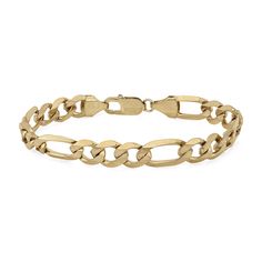 Go for the gold with this 14k yellow gold bracelet designed with square trios of links connected by longer rectangular links that alternate to create a balanced look made for everyday wear. Modern Bracelets With Rectangular Figaro Chain Links, Modern Yellow Gold Figaro Chain Bracelets, Modern Yellow Gold Figaro Chain Bracelet, Rectangular Yellow Gold Chain Bracelet, 14k Yellow Gold Chain Bracelet With Rectangular Links, 14k Yellow Gold Bracelet With Rectangular Links, Yellow Gold Figaro Chain Bracelet With Rectangular Links, Yellow Gold Figaro Chain Bracelet, Yellow Gold Bracelet With Rectangular Links