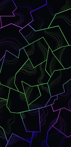 an abstract background consisting of lines and shapes in purple, blue, and green colors