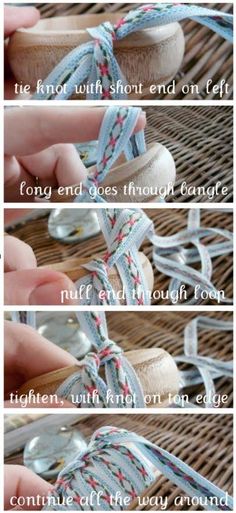 the steps to tying a shoelace with rope and buttons on it, including instructions for how