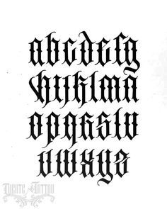 the upper and lower case of an old english alphabet, with black ink on white paper