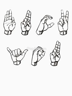 hand gestures drawn in black and white with the fingers pointing up to five different directions