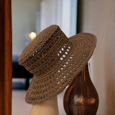 Brown Handmade Crochet Bucket Hat Raffia Hat Summer - Etsy Vacation Hat, Straw Bucket Hat, Raffia Hat, Crochet Bucket, Trendy Hat, Crochet Bucket Hat, Hat Summer, Woven Raffia, Summer Hat