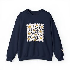 Everyone loves a comfy sweatshirt in the fall. Check out this adorable funky print and let that inner babbs turn outter ;) Check out the cute little flower on the left sleeve 🌼 .: 50% cotton, 50% polyester.: Medium-heavy fabric (8.0 oz/yd² (271.25 g/m²)).: Loose fit.: Sewn-in label.: Runs true to size Cute Long Sleeve Tops For Everyday, Cute Oversized Spring Sweatshirt, Cozy Graphic Print Sweatshirt For Spring, Cute Cotton Sweatshirt For Everyday, Cute Everyday Cotton Sweatshirt, Cozy Graphic Print Tops For Spring, Cute Cotton Everyday Sweatshirt, Trendy Fall Sweater With Screen Print, Fall Cotton Sweater With Floral Print