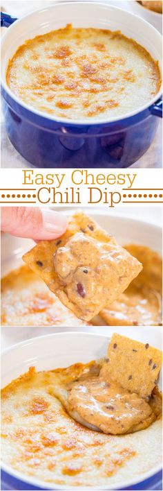 an easy cheesy chili dip recipe that is ready to be eaten