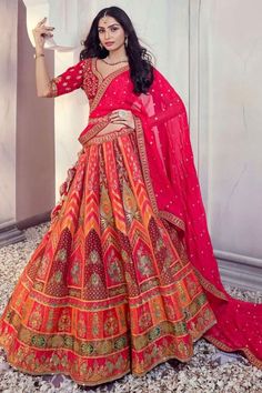 DIGITAL WORK Silk Lehenga Designs, Lehenga Choli For Wedding, Choli For Wedding, Tulle Shawl, Orange Lehenga, Bridal Lehenga Online, Bridesmaid Lehenga, Ethnic Dresses