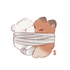 a drawing of a bear wrapped in a blanket with a teddy bear on it's back