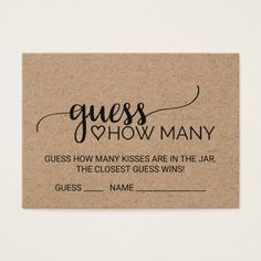 a brown business card with the words guess show many