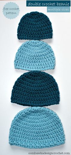 three crocheted hats sitting next to each other