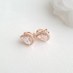 14K Gold Teardrop Shape Clip On Stud Earrings for Brides, Bridesmaids, and Weddings- Poetry Designs Crystal Wedding Necklace, Wedding Earrings Studs, Bridal Earrings Studs, Wedding Studs, Gold Clips, Matching Jewelry, Bridal Bracelet, Crystal Stud Earrings, Crystal Wedding