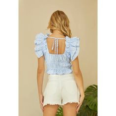 How cute is the Funday Top!!! It’s a plaid top with a beautiful crinkle ruffle detail on the sleeves. Pair it with your favorite bottoms. Model is wearing size Small Plaid Top, Plaid Tops, Good Day, Light Blue, Plaid, Boutique, How To Wear, Blue