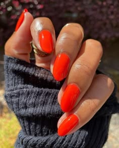 Red Wedding Nails, Red Orange Nails, Trendy Almond Nails, Paznokcie Hello Kitty, Almond Gel Nails, Almond Acrylic, Nail Looks, Nagel Tips