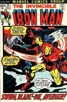 an old comic book cover with iron man