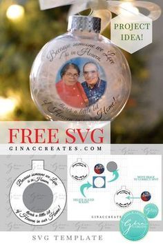 a christmas ornament with an image of two people on it and the words free sv