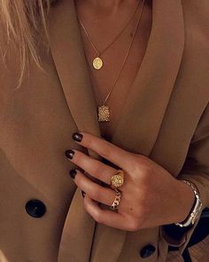 Gold Rings Jewelry, Gold Chain Jewelry, Trendy Necklaces, Gold Necklace Layered, Dainty Jewelry, Bohemian Jewelry, Black Nails