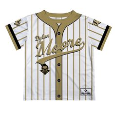 Let your kiddo look cool in his new striped baseball jersey look boys tee shirt. Let him play, go to the game, and cheer loudly and proudly with his University of Central Florida Knights gear by Vive La Fete. Celebrate your favorite player with our classic design University of Central Florida Knights striped baseball jersey look overstitched crewneck short sleeve top featuring player name and number. Officially Licensed product sold by Vive La Fete. This awesome graphics, fun and game day crew neck t-shirt features officially licensed University of Central Florida Knights colors and graphics; perfect to cheer for your favorite team. This timeless design Tee is made with top-quality long-lasting sublimated moisture wicking soft knit fabric that holds its colors forever. Performance fabric t Game Day Baseball Jersey With Sublimation Print, School Spirit Baseball Jersey For Game Day, Game Day School Spirit Short Sleeve Baseball Jersey, School Spirit Short Sleeve Baseball Jersey For Game Day, White T-shirt With Baseball Collar And Pre-shrunk, School Spirit Baseball Jersey For Baseball Season, Sporty Short Sleeve Baseball Jersey For Fans, Sports Fan Baseball Jersey With Graphic Print, Game Day T-shirt With Team Logo And Baseball Collar